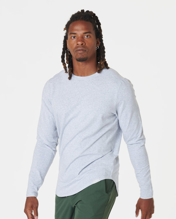 Aviation Tee Curved Hem LS Heather Gray Plus