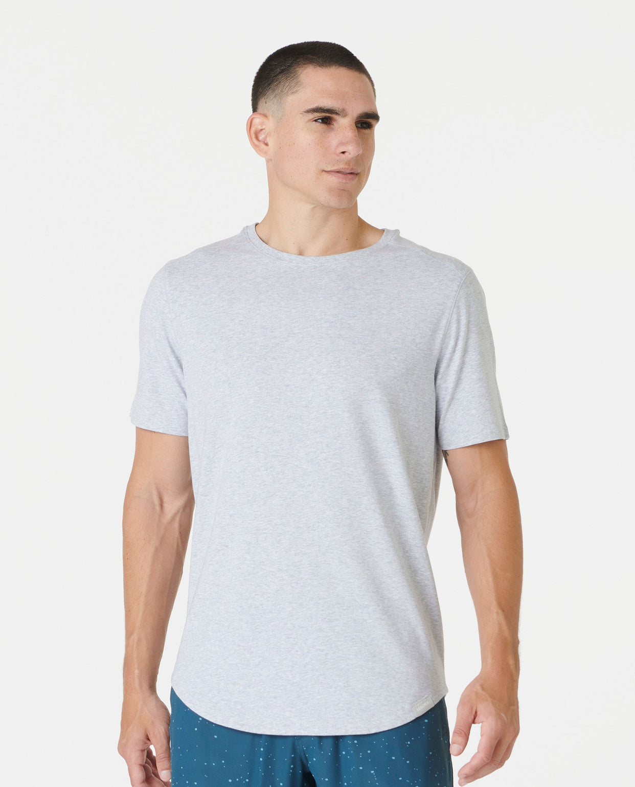 Aviation Tee Curved Hem Heather Gray