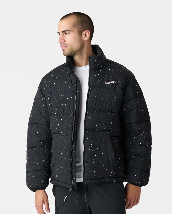 Alpine Puffer Jacket Black White Splatter