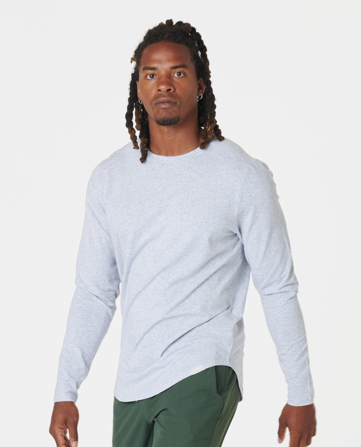 Aviation Tee Curved Hem LS Heather Gray Plus