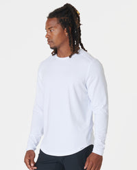 Aviation Tee Curved Hem LS White Plus