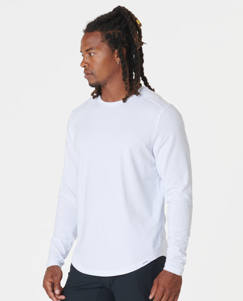 Aviation Tee Curved Hem LS White Plus
