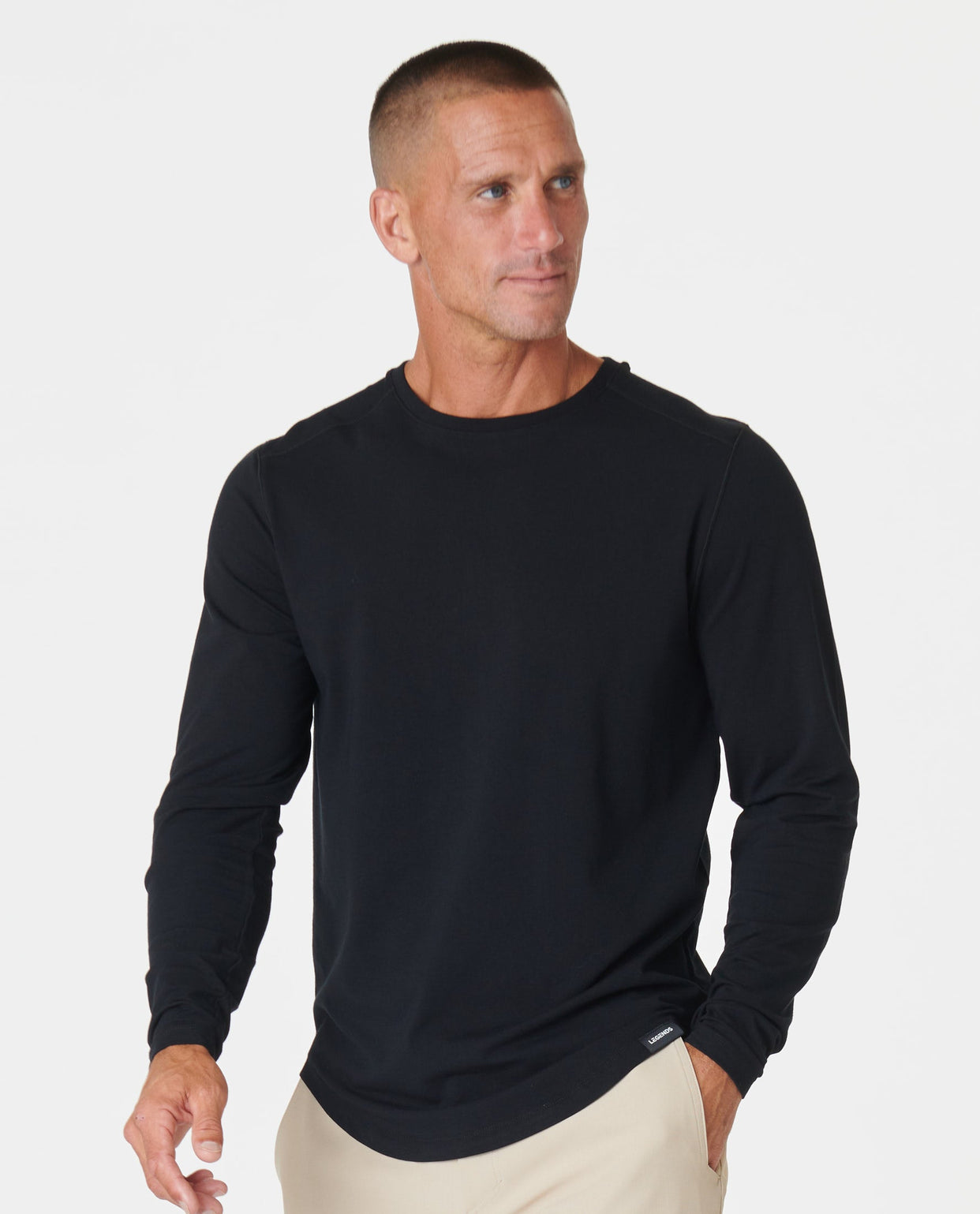 Aviation Tee Curved Hem LS Black Plus